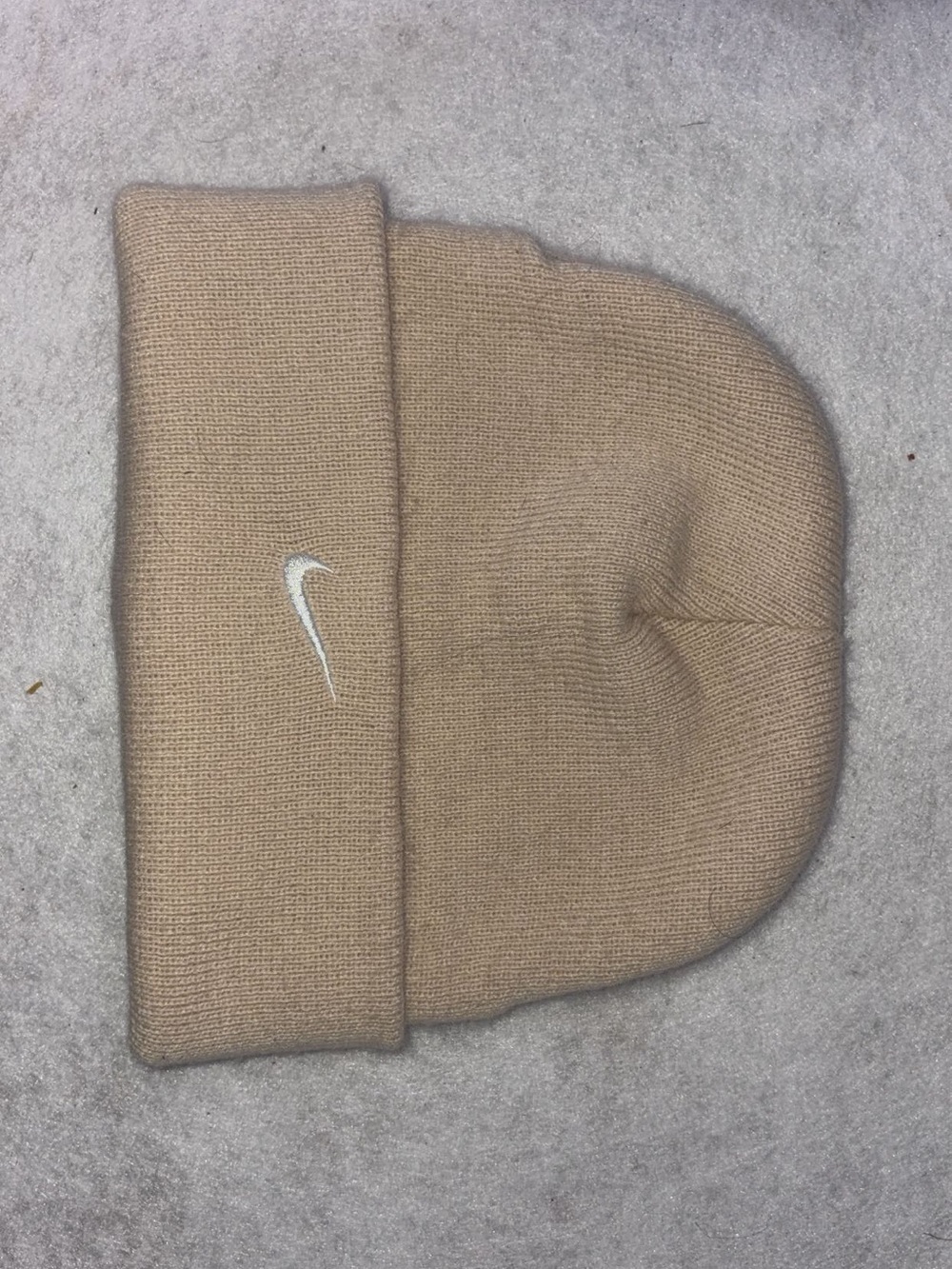 Nike Men’s Beige Knit Beanie with White Swoosh